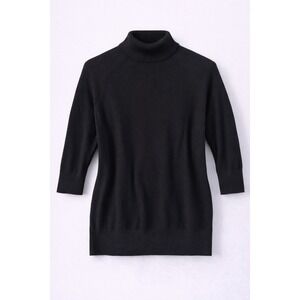 Zara Black Knit Turtleneck Top Womens M 3/4 Sleeve Stretch Lightweight